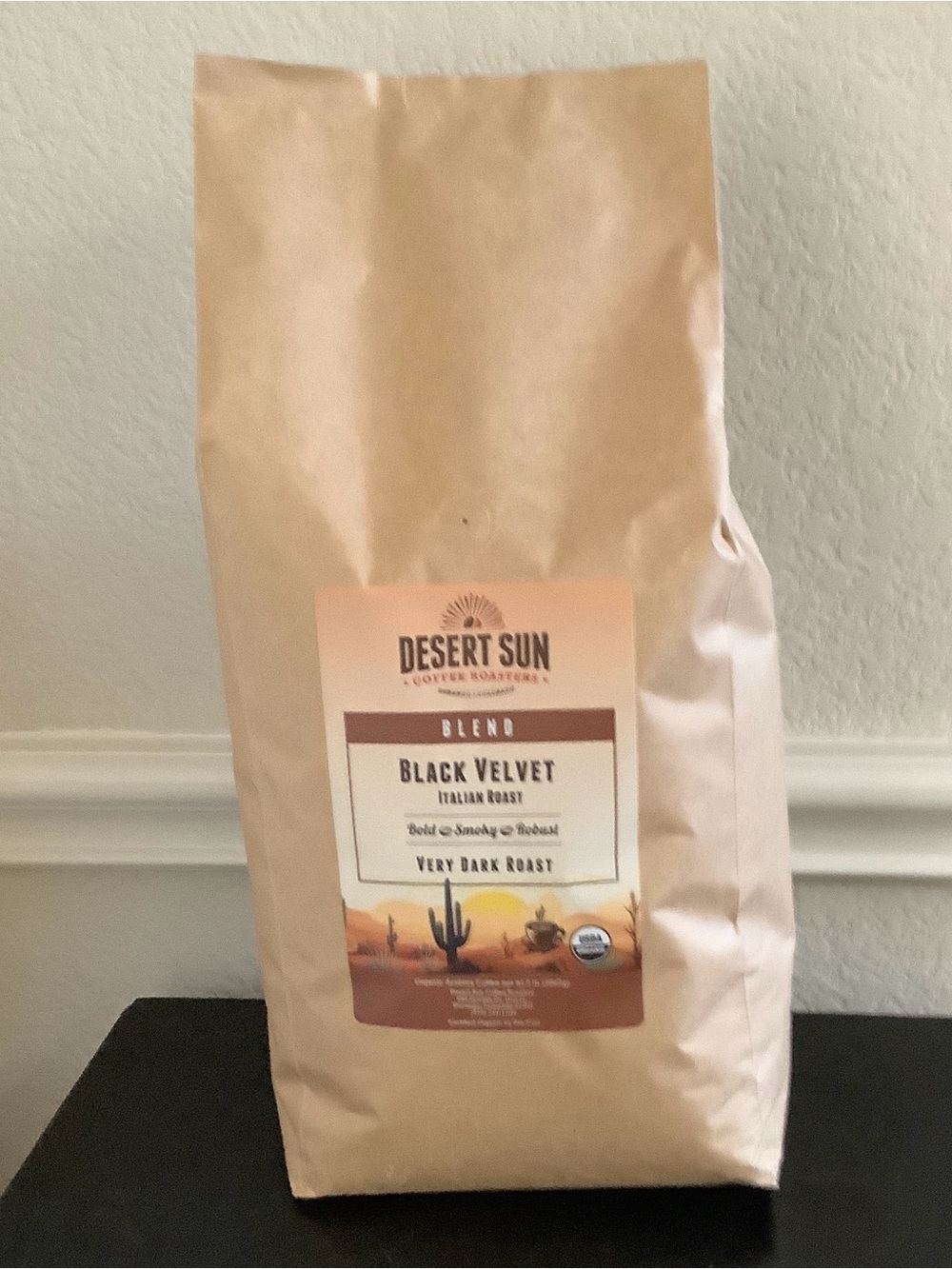 DESERT SUN Black Velvet Very Dark Organic Roast Coffee  5 lb whole bean